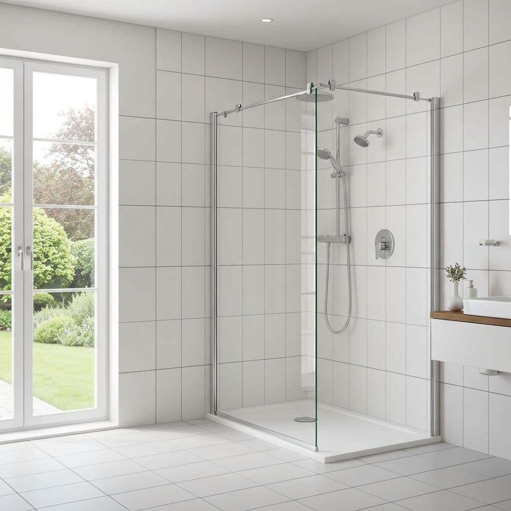 Easy entry frameless shower door with no track