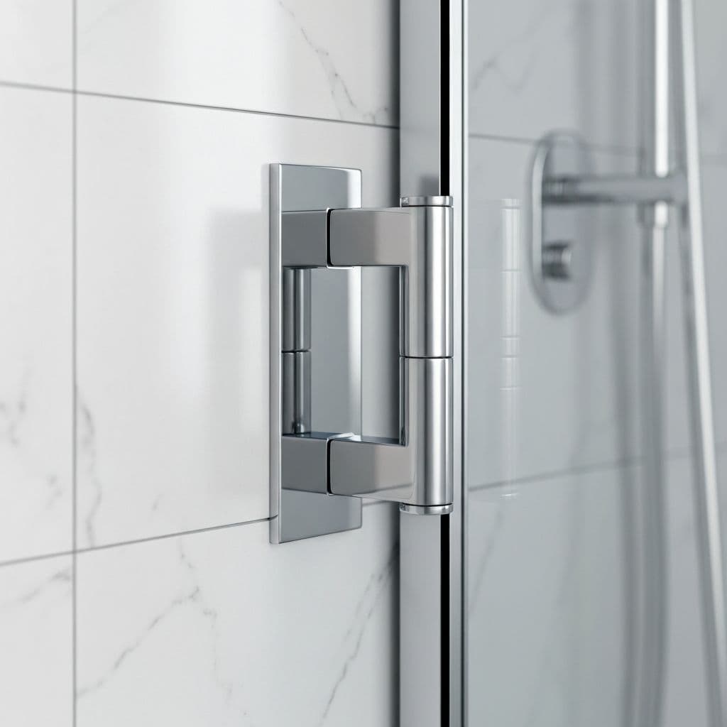 Close-up of precision hardware placement on frameless shower door