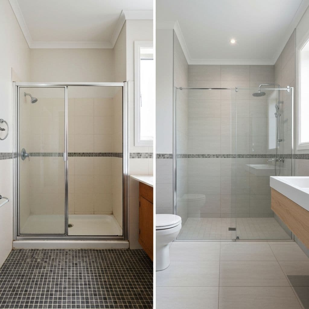 Before and after shower door transformation