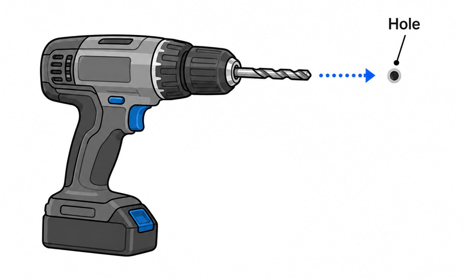 Illustration of a cordless drill creating a precisely placed hole for shower door hardware installation
