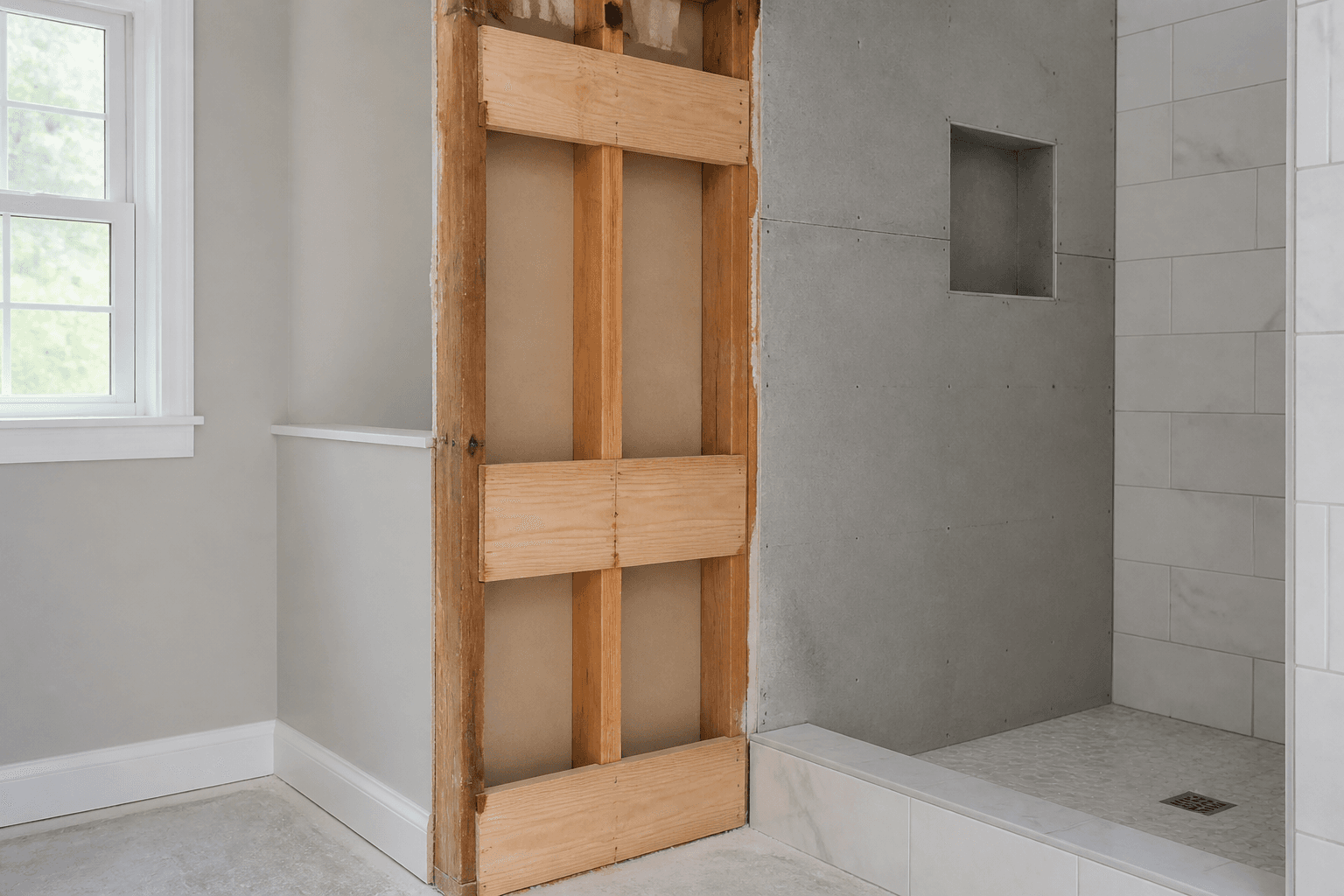 Wall Backing for Frameless Shower Door Hardware