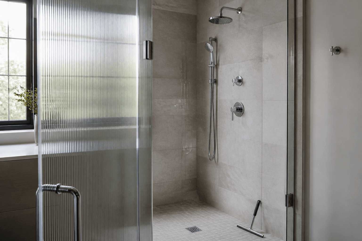 Which Side of Textured Shower Glass Faces the Water?